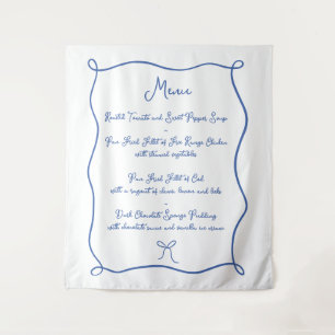 Doodle Bow French Blue Fabric Wedding Menu Tapestry