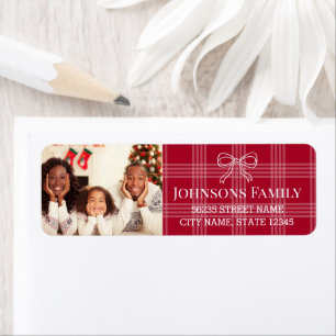 doodle bow photo red plaid Return Address Label