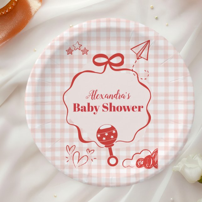Doodle Brunch Bow Bow Baby Shower Paper Plates (Creator Uploaded)