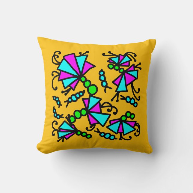 Doodle bug flowers throw pillow (Front)