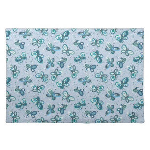 Doodle Bugs Butterflies - blue - seamless pattern. Cloth Placemat