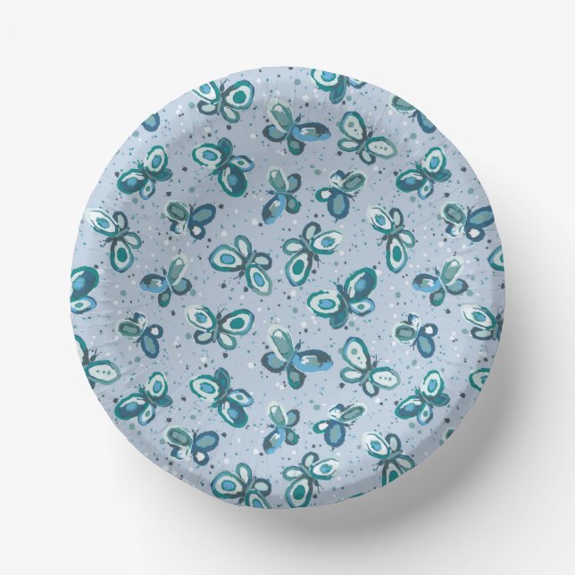 Doodle Bugs Butterflies - blue - seamless pattern. Paper Bowls (Front)