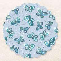Doodle Bugs Butterflies - blue - seamless pattern.