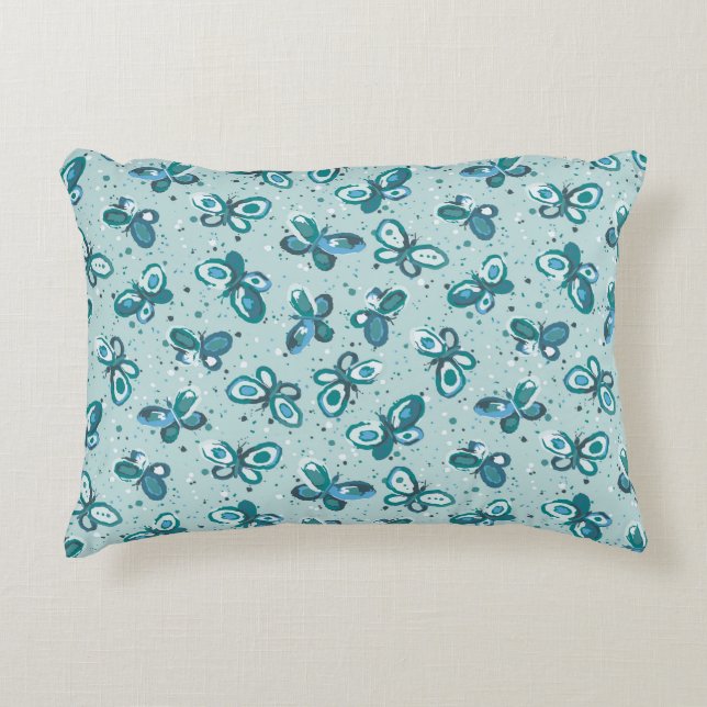 Doodle Bugs Butterflies - turquoise - pattern. Accent Pillow (Front)