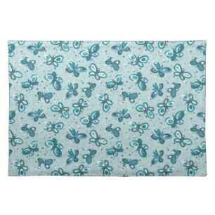 Doodle Bugs Butterflies - turquoise - pattern. Cloth Placemat