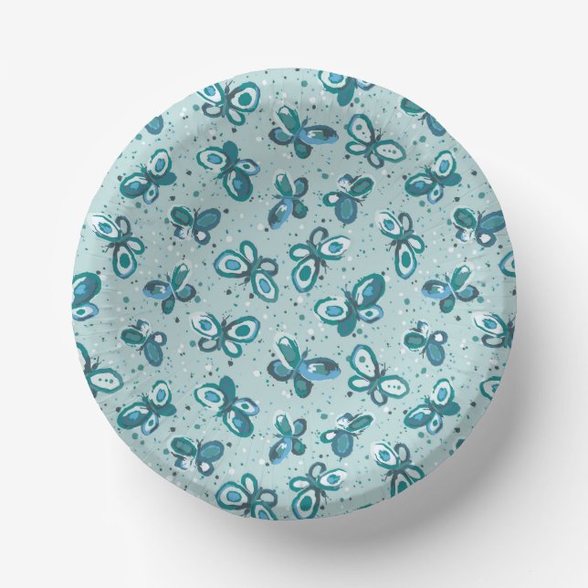 Doodle Bugs Butterflies - turquoise - pattern. Paper Bowls (Front)