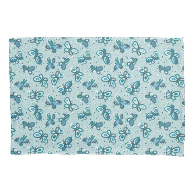 Doodle Bugs Butterflies - turquoise - pattern. Pillow Case (Front)
