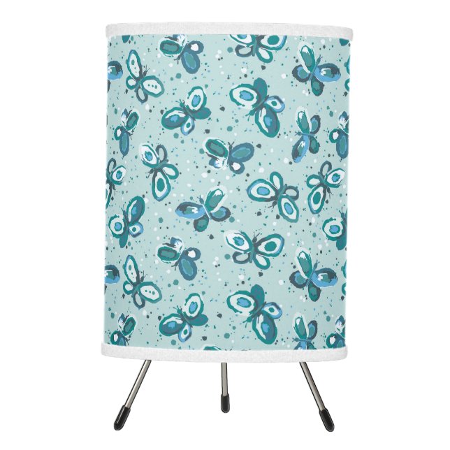 Doodle Bugs Butterflies - turquoise - pattern. Tripod Lamp (Front)