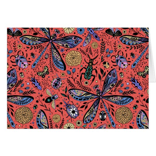 Doodle bugs on coral red cards (Front Horizontal)