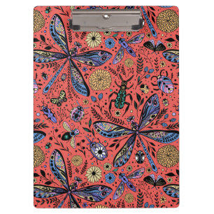 Doodle bugs on coral red clipboard