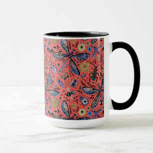Doodle bugs on coral red mug
