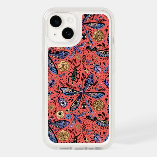 Doodle bugs on coral red OtterBox iPhone 14 case
