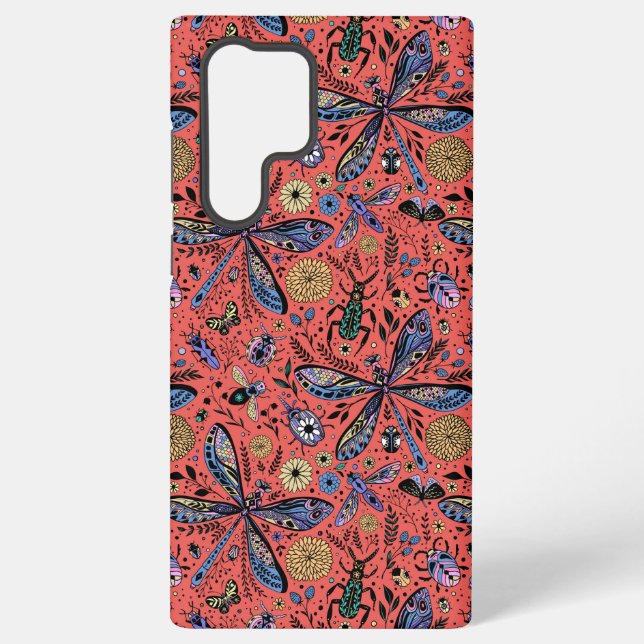 Doodle bugs on coral red samsung galaxy case (Back)