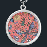 Doodle bugs on coral red silver plated necklace<br><div class="desc">Hand-drawn variety of bugs and flowers in black and white</div>