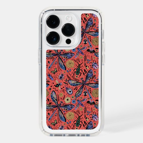 Doodle bugs on coral red speck iPhone 14 pro case