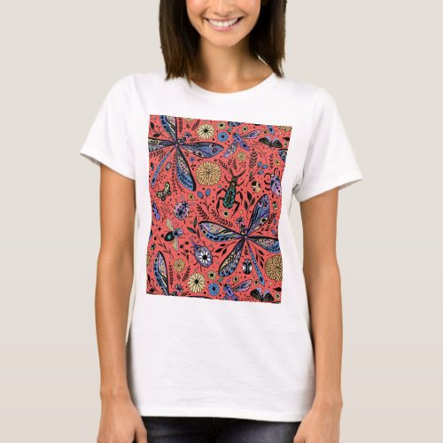 Doodle bugs on coral red T_Shirt