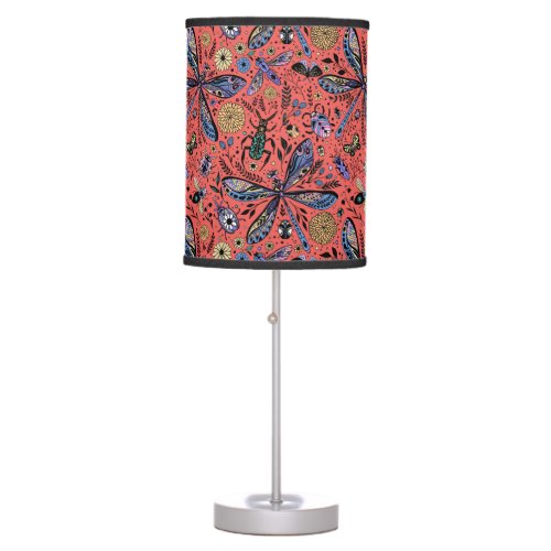 Doodle bugs on coral red table lamp