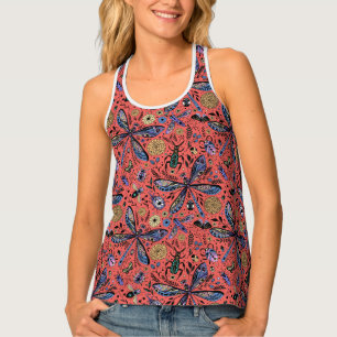 Doodle bugs on coral red tank top