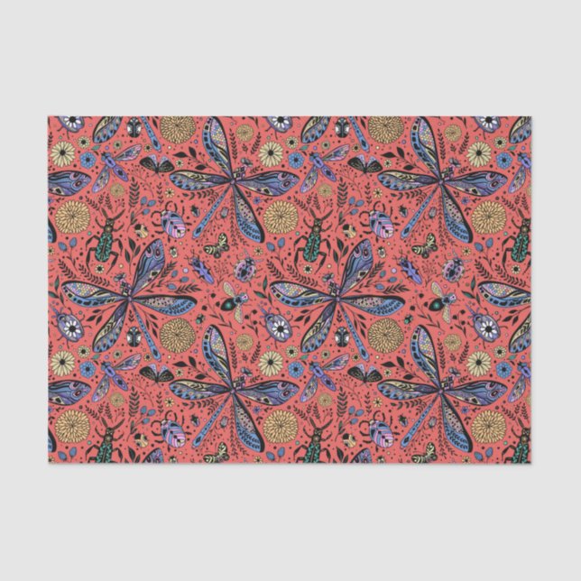 Doodle bugs on coral red tissue paper (Front)