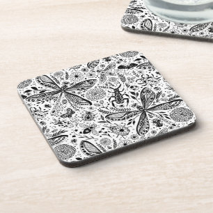 Doodle bugs on dark blue beverage coaster