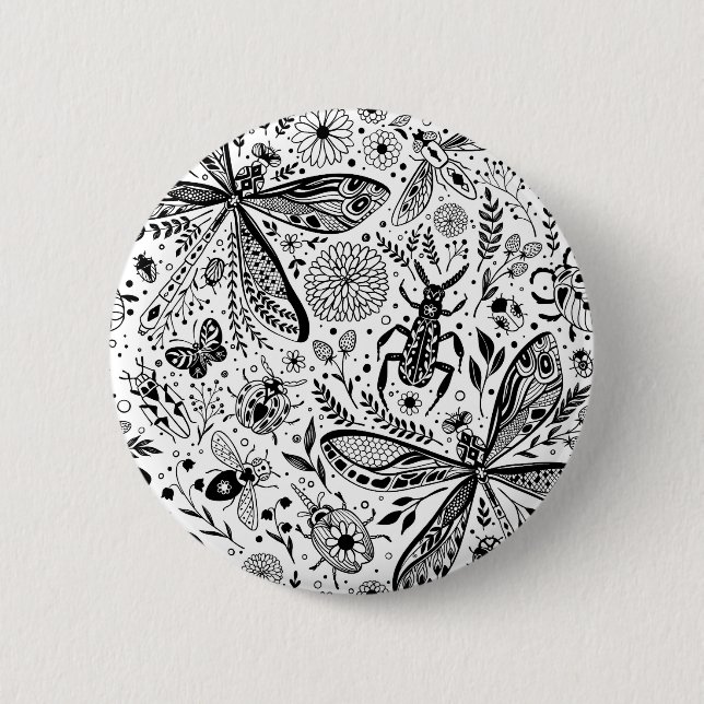 Doodle bugs on dark blue button (Front)