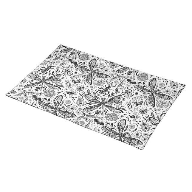 Doodle bugs on dark blue cloth placemat (On Table)