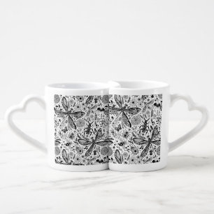 Doodle bugs on dark blue coffee mug set