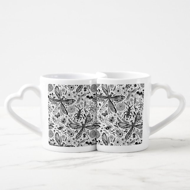 Doodle bugs on dark blue coffee mug set (Front Nesting)