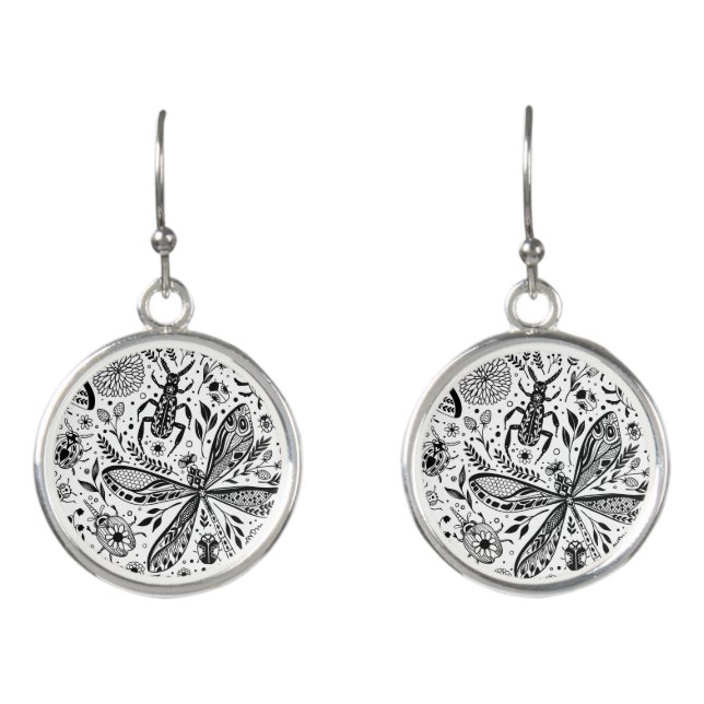 Doodle bugs on dark blue earrings (Front)