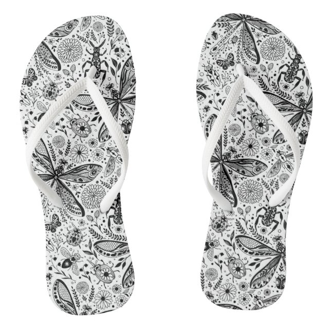 Doodle bugs on dark blue flip flops (Footbed)