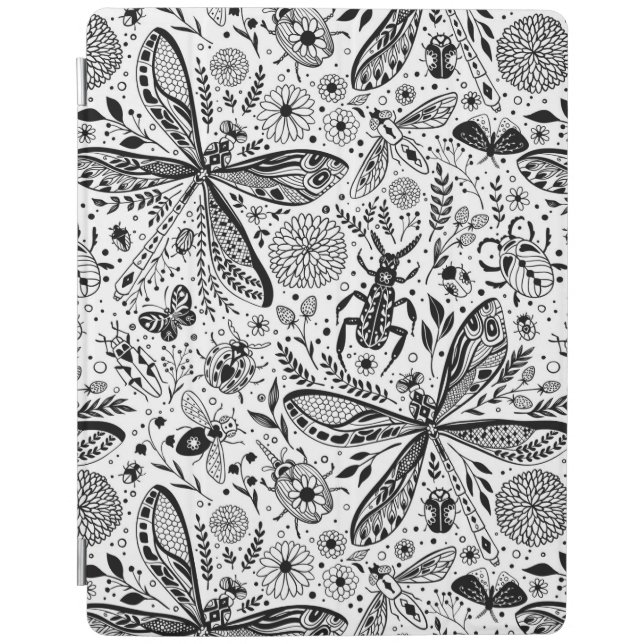 Doodle bugs on dark blue iPad smart cover (Front)