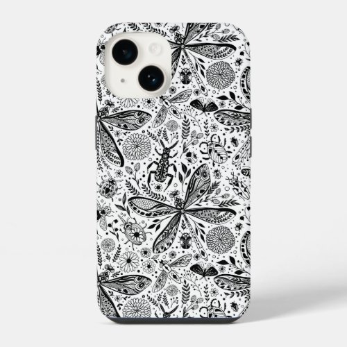 Doodle bugs on dark blue iPhone 14 case