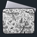 Doodle bugs on dark blue laptop sleeve<br><div class="desc">Hand-drawn variety of bugs and flowers in black and white</div>