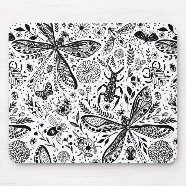 Doodle bugs on dark blue mouse pad (Front)