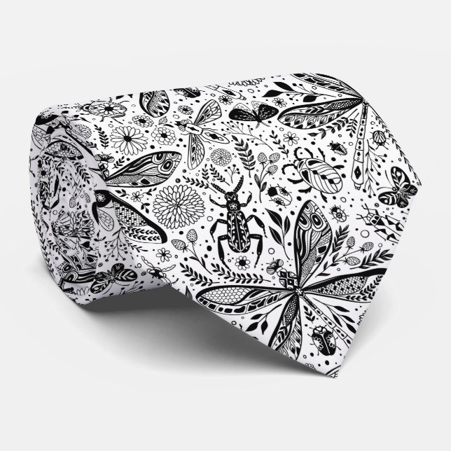 Doodle bugs on dark blue neck tie (Rolled)