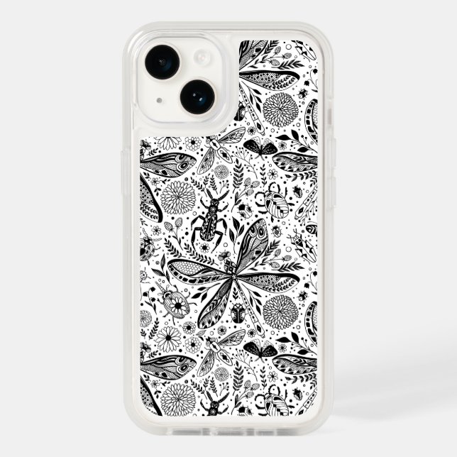 Doodle bugs on dark blue otterbox iPhone case (Back)