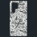 Doodle bugs on dark blue samsung galaxy s22 ultra case<br><div class="desc">Hand-drawn variety of bugs and flowers in black and white</div>