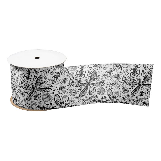 Doodle bugs on dark blue satin ribbon (Spool)