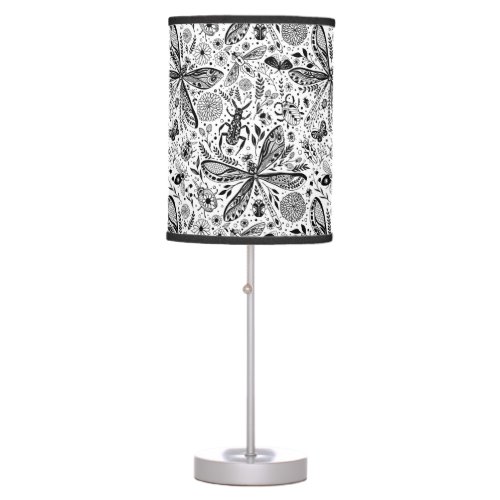 Doodle bugs on dark blue table lamp