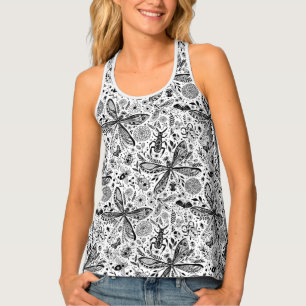 Doodle bugs on dark blue tank top