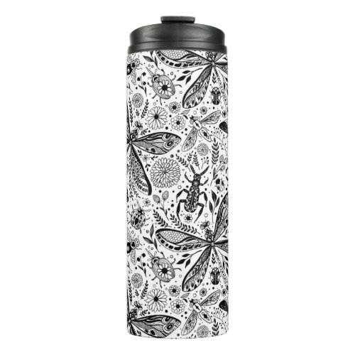 Doodle bugs on dark blue thermal tumbler