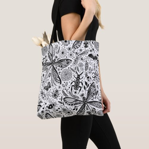 Doodle bugs on dark blue tote bag