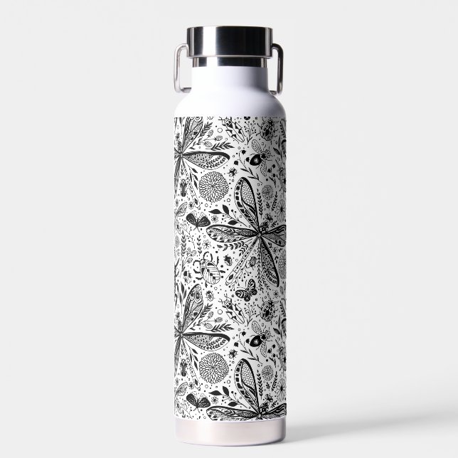 Doodle bugs on dark blue water bottle (Front)