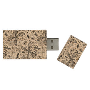Doodle bugs on dark blue wood flash drive