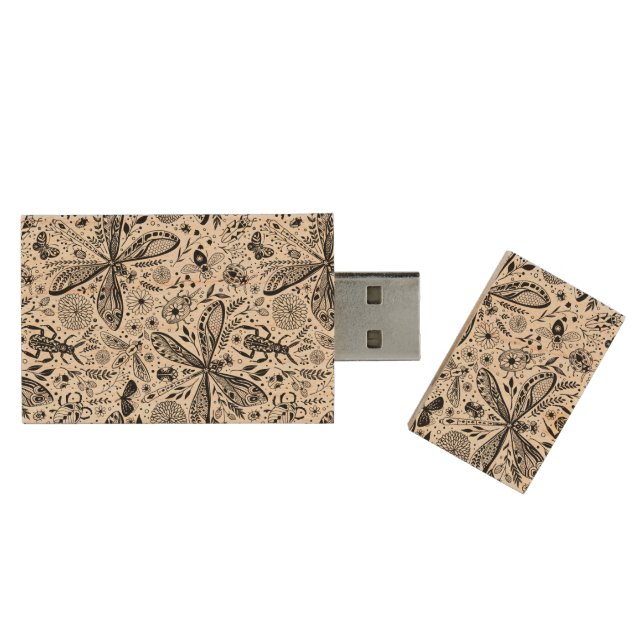 Doodle bugs on dark blue wood flash drive (Opened)