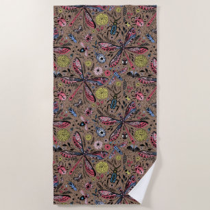 Doodle bugs on mocha brown beach towel