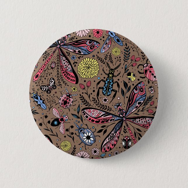 Doodle bugs on mocha brown button (Front)