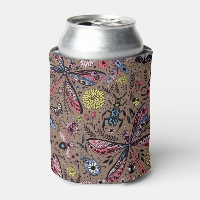 Doodle bugs on mocha brown can cooler (Can Front)