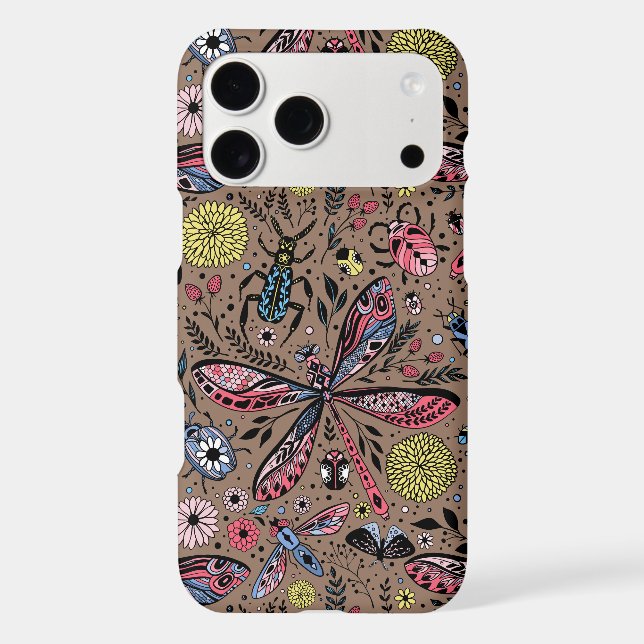 Doodle bugs on mocha brown Case-Mate iPhone case (Back)