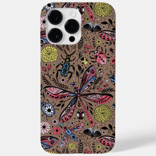 Doodle bugs on mocha brown Case_Mate iPhone 14 pro max case